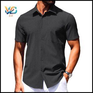 Men's Short Sleeve Button Down Shirt Wrinkle Free Regular Fit Summer Casual